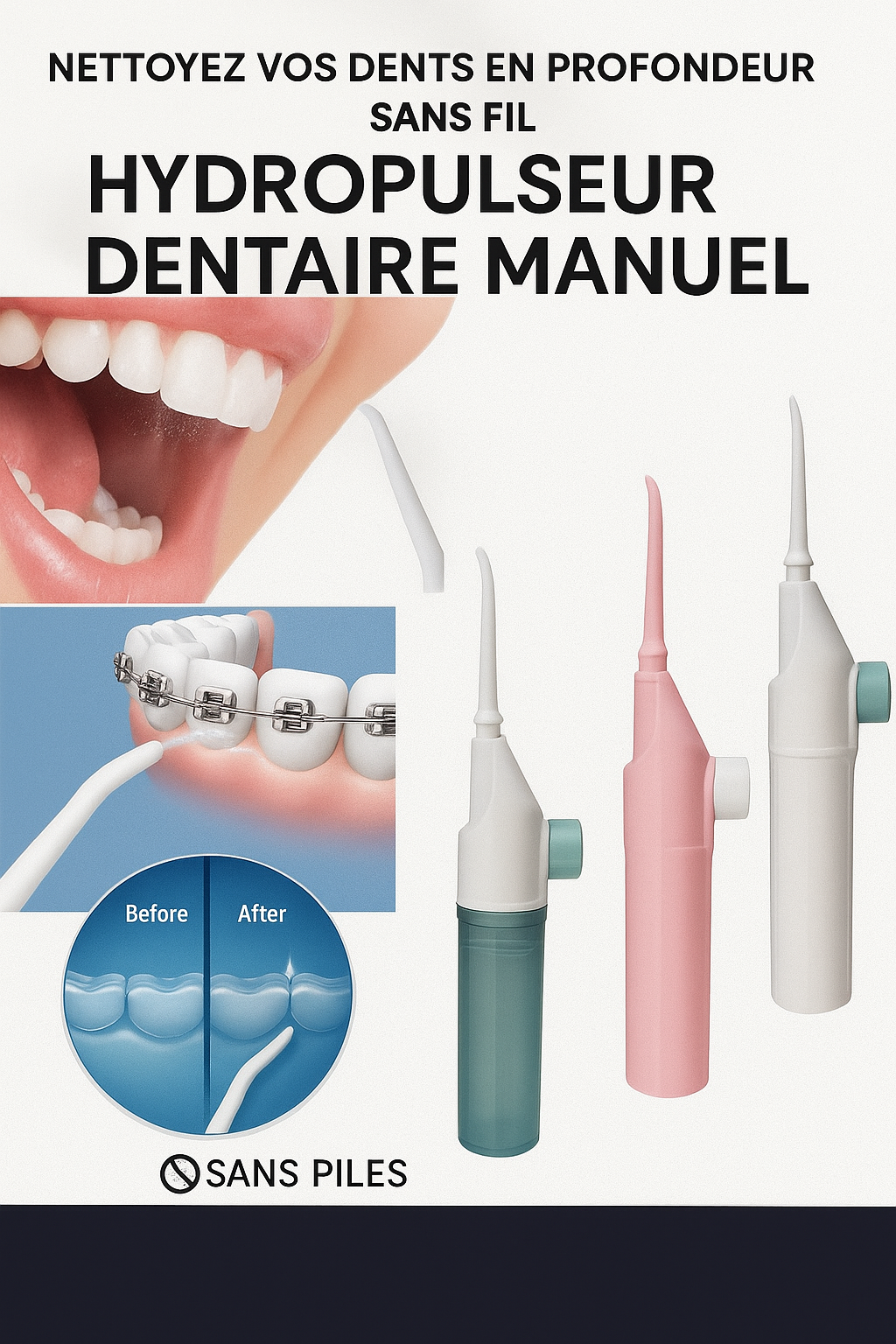 Hydropulseur Dentaire Manuel – Nettoyage Interdentaire Haute Pression, Sans Douleur
